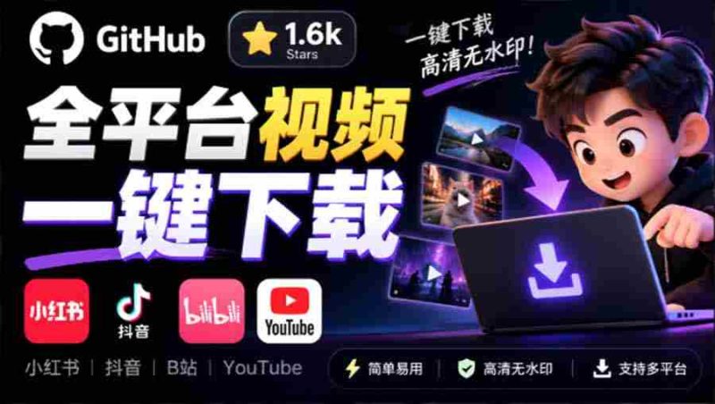 GitHub 上 1.6k stars 开源下载器,界面清爽免费用,小红书某音B站youtube视频一键保存 Videdown-有道网创