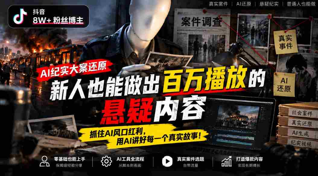 揭秘抖音8万粉丝大V如何利用AI技术制作纪实悬疑大片：小白也能轻松打造百万播放爆款，搭乘AI浪潮，讲述千姿百态的真实人生-有道网创