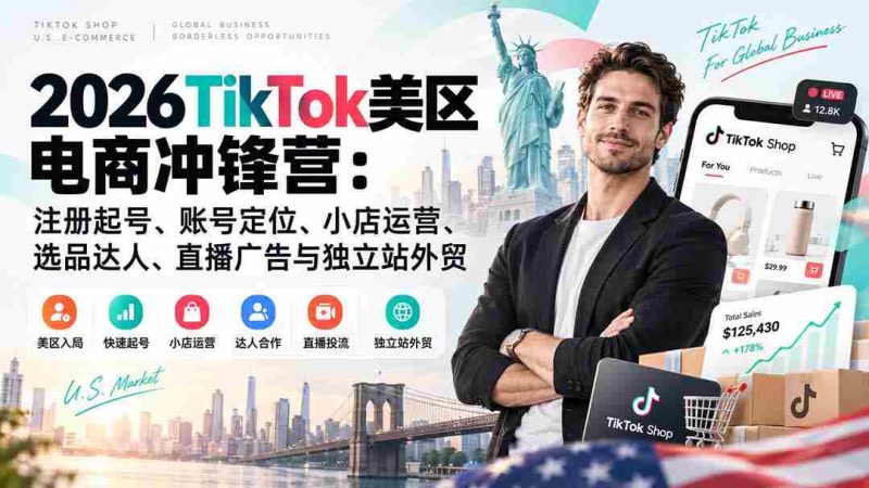 2026年TikTok美国市场电商特训营:账号创建与定位、店铺运营、达人选品、直播营销与外贸独立站建设-有道网创