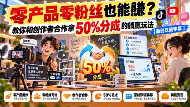 无门槛合作】无需粉丝也能盈利?揭秘创作者分成合作,轻松躺赚50%的秘诀【独家双语讲解-有道网创