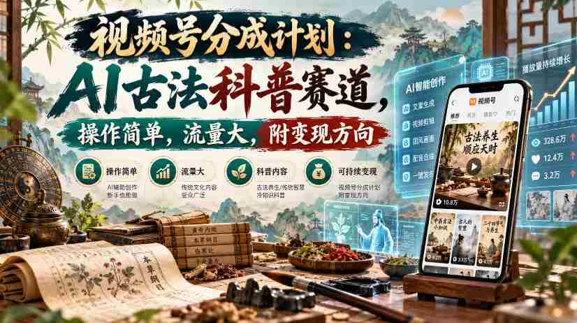 AI古法科普热潮来袭，视频号分成新玩法，操作便捷流量丰，揭秘盈利新路径-有道网创