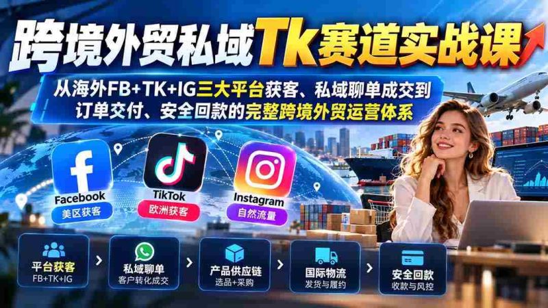 全球跨境电商私域Tk实操攻略:全方位解析FB、TK、IG三平台引流、私域沟通至订单完成及安全收款的一站式外贸运营策略-有道网创