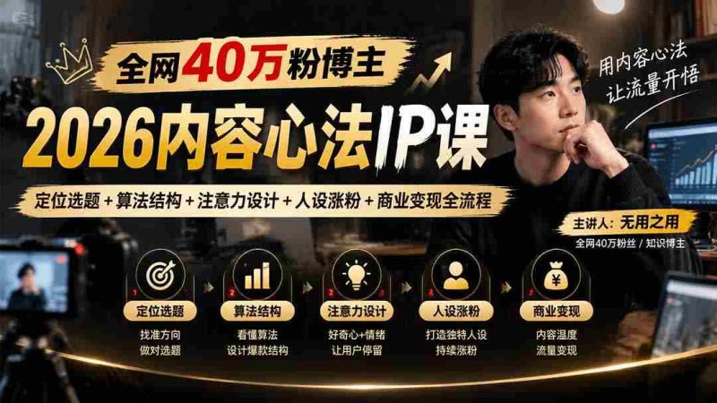 2026内容心法IP课揭秘:打造爆款选题,解锁算法密码,提升人设吸引力,全方位商业变现攻略,全网40万粉博主亲授!-有道网创