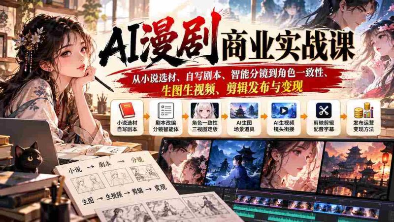 AI漫剧商业实战课:从小说选材、自写剧本、智能分镜到角色一致性、生图生视频、剪辑发布与变现-有道网创