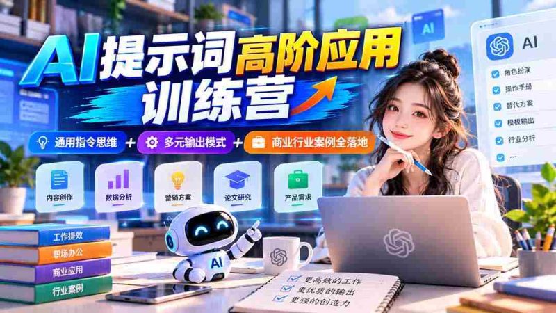 【无水印】AI提示词高阶应用训练营|通用指令思维+多元输出模式+商业行业案例全落地-有道网创