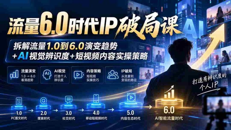 流量6.0时代IP破局课:拆解流量1.0到6.0演变趋势+AI视觉辨识度+短视频内容实操策略-有道网创