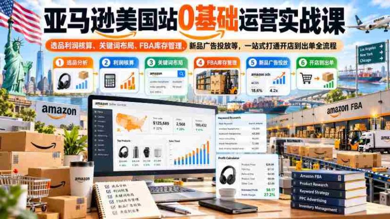 亚马逊美国市场开店攻略:从零开始,全方位掌握选品盈利、关键词优化、FBA库存掌控及广告投放技巧,一站式实现店铺到订单的完整流程学习-有道网创