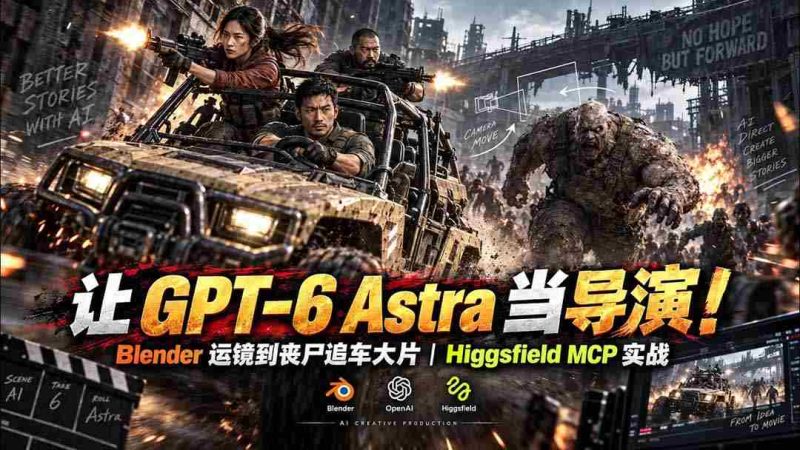 【无水印】让 GPT-6 Astra 当导演!Blender 运镜到丧尸追车大片|Higgsfield MCP 实战-有道网创