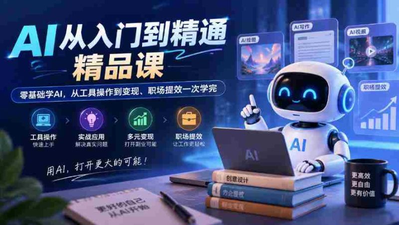 AI从入门到精通精品课,零基础学AI,从工具操作到变现、职场提效一次学完-有道网创