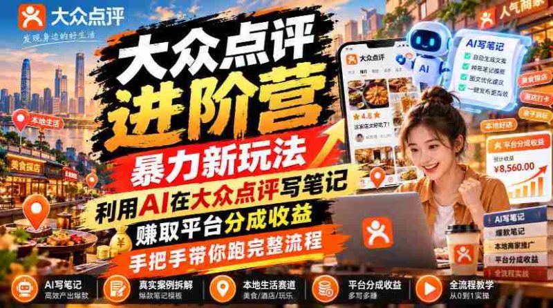AI赋能点评达人，大众点评升级攻略：笔记创作新技巧，轻松赚取平台分红，全程实操教学-有道网创