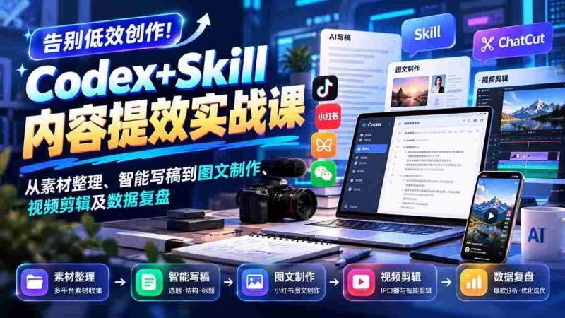 轻松升级创作效能!Codex+Skill实战课程:高效素材管理、智能文案撰写及多媒体制作全攻略-有道网创