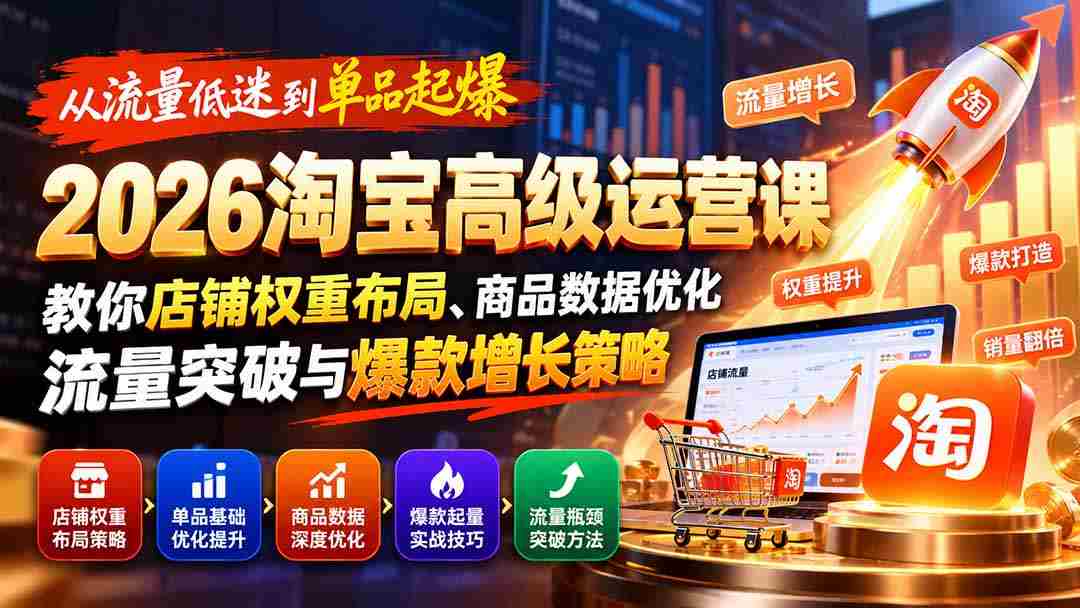 2026年淘宝运营秘籍大公开：流量低谷逆袭，揭秘单品爆红之道，全面解析店铺权重、商品数据优化及流量增长策略-有道网创
