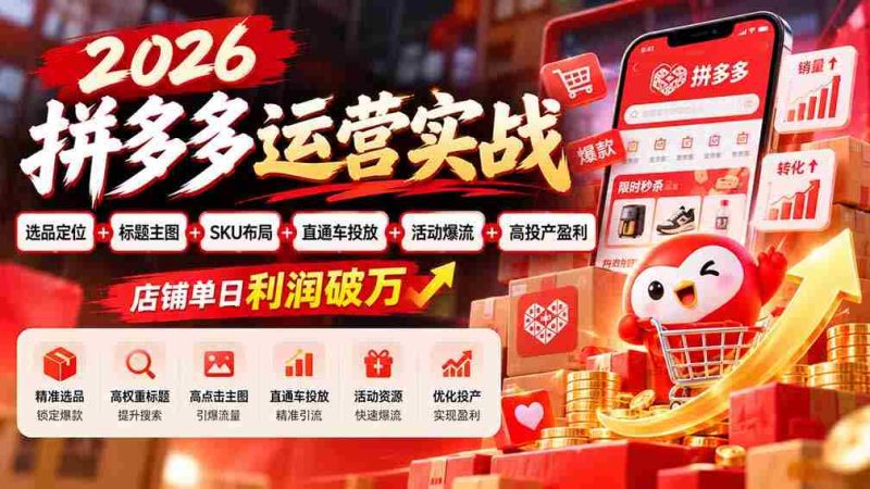 2026拼多多实战攻略：精选商品定位与优化，打造爆款标题与主图，SKU布局策略，直通车高效投放，活动引流技巧，实现店铺日利润过万-有道网创