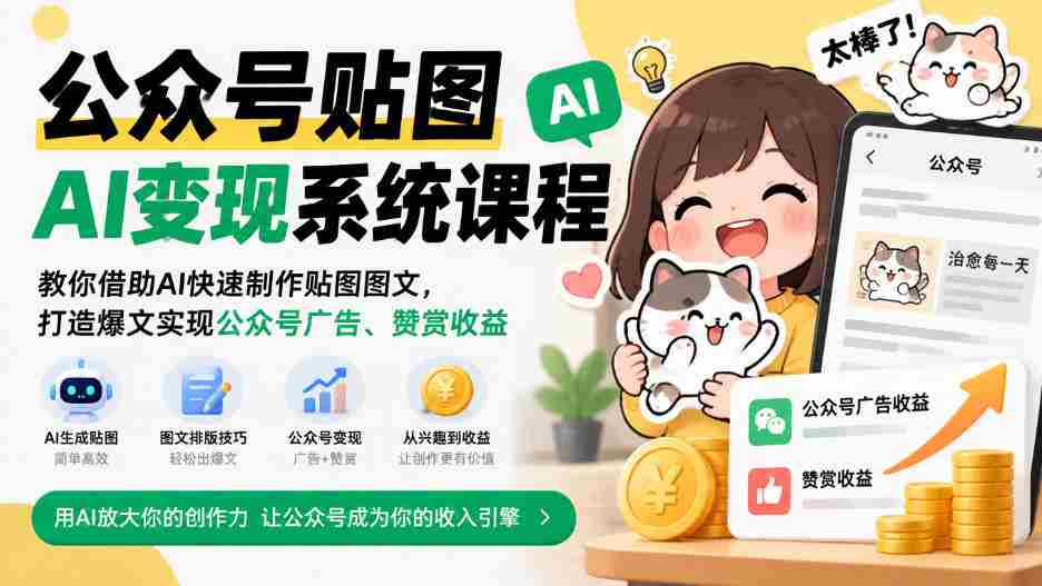 公众号贴图AI变现系统课程｜教你借助AI快速制作贴图图文，打造爆文实现公众号广告、赞赏收益-有道网创