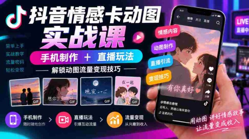 揭秘抖音情感动图制作与直播营销之道，手机操作轻松实现流量变现-有道网创
