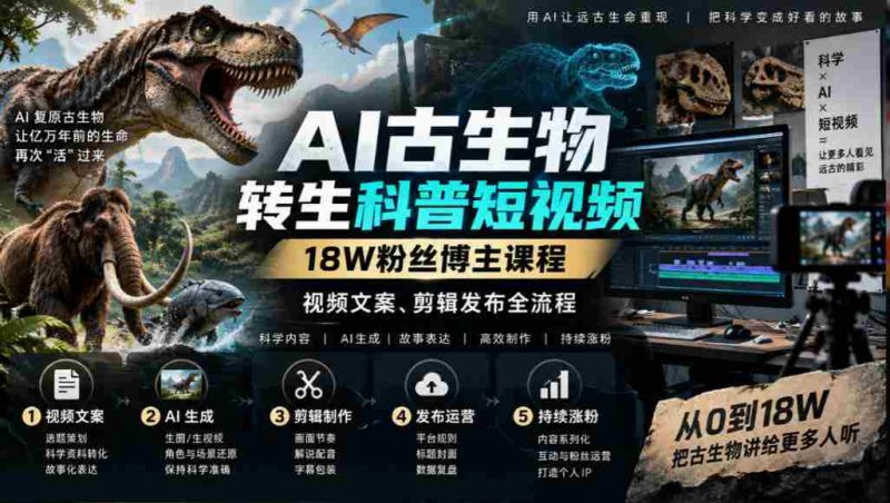 揭秘AI古生物复活奇观:18万粉丝博主教你短视频制作全技巧-有道网创