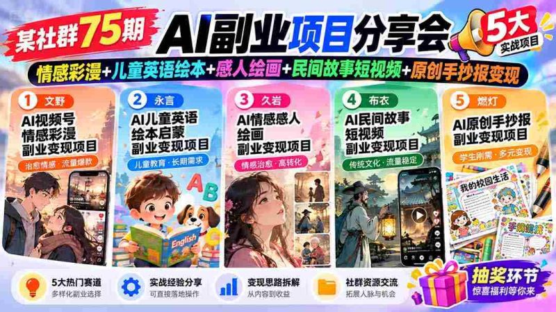 探寻AI新商机!75期社群盛宴:彩漫情感绘、少儿英语绘本、动人绘画艺术、民间故事短视频、手抄报原创变现攻略-有道网创