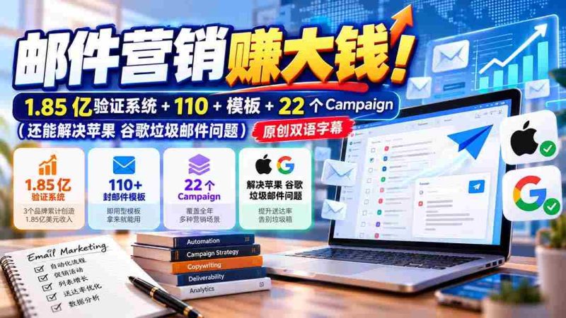 邮件营销赚大钱!1.85亿验证系统+110+模板+22个Campaign(还能解决苹果 谷歌垃圾邮件问题)【原创双语字幕】-有道网创