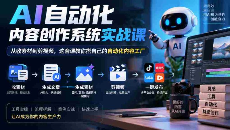 AI自动化内容创作系统实战课,从收素材到剪视频,这套课教你搭自己的自动化内容工厂-有道网创