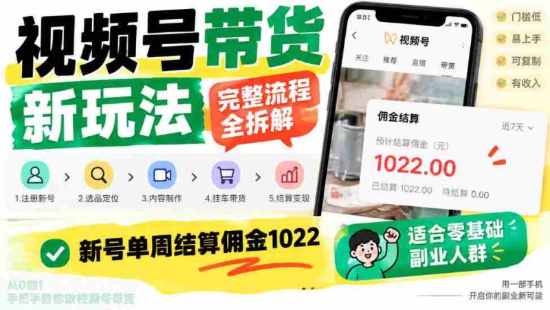 揭秘视频号带货新攻略:全程解析操作步骤,新手轻松一周赚千佣金,副业优选!-有道网创