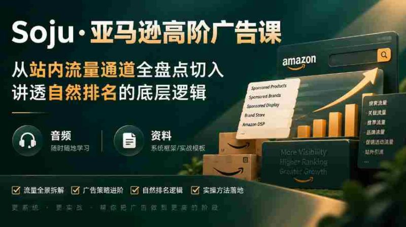 揭秘亚马逊广告进阶策略:深度解析站内流量秘径,揭示自然排名核心原理(直播+音频+学习资料)-有道网创