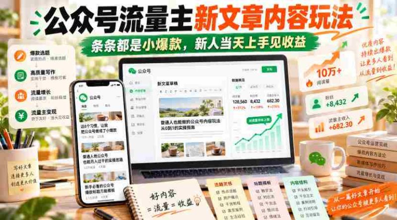探索公众号流量主新攻略：轻松创作，篇篇爆款，新手速成，即刻盈利-有道网创