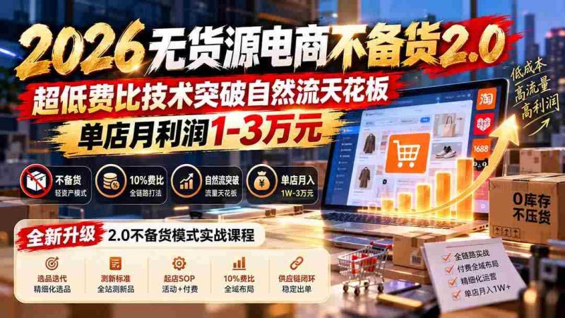 2026年无库存电商新篇章:无需备货2.0版震撼来袭,技术革新突破成本极限,单店月赚轻松过万-有道网创