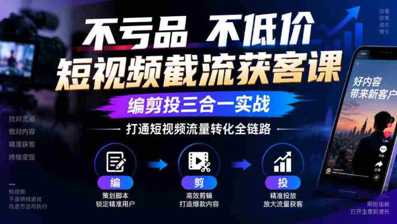 短视频截流神器:零成本不降价,剪辑投放一网打尽,全面掌握流量转化闭环-有道网创
