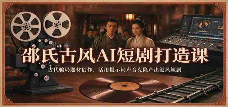 邵氏古风AI短剧打造课:古代骗局题材创作,活用提示词声音克隆产出港风短剧-有道网创