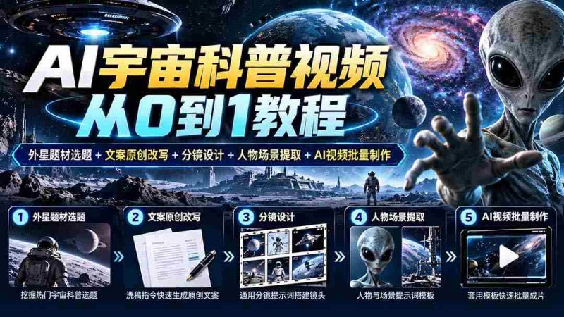 AI宇宙科普视频从0到1教程|外星题材选题+文案原创改写+分镜设计+人物场景提取+AI视频批量制作-有道网创