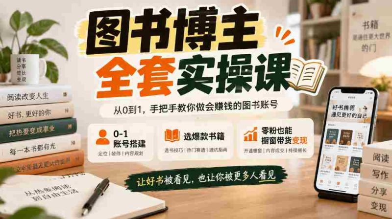 从零开始打造图书博主,一课掌握账号搭建与爆款书籍选择,粉丝零起步也能实现橱窗带货盈利-有道网创
