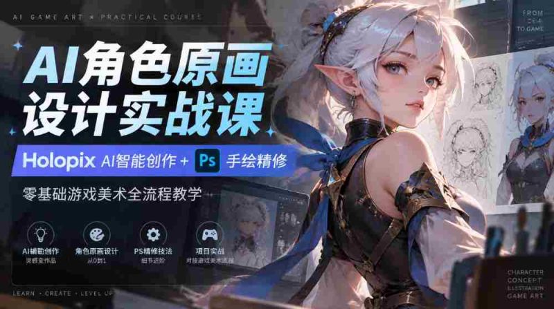 AI角色原画设计实战课|Holopix AI智能创作+PS手绘精修,零基础游戏美术全流程教学-有道网创