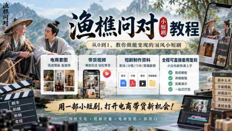 渔樵互动揭秘短视频制作攻略:涵盖电商素材、直播带货,现学现用轻松复制-有道网创