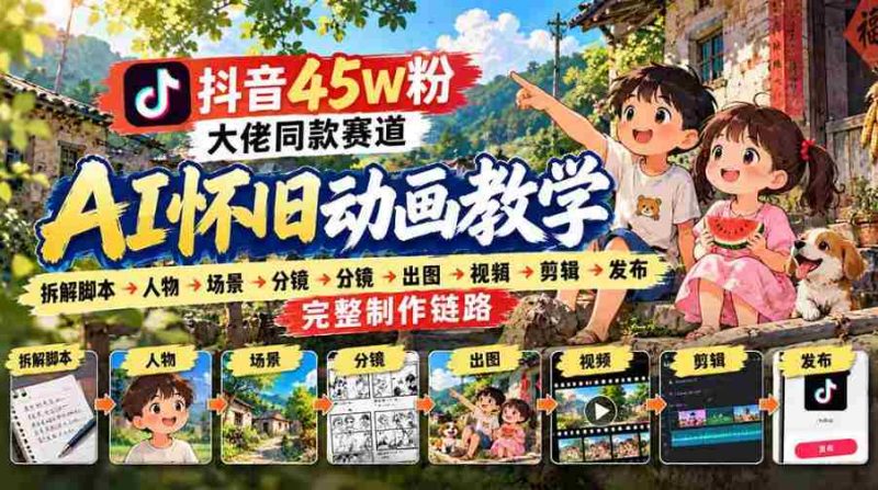 揭秘抖音45万粉丝网红的AI怀旧动画全流程:从脚本到发布,全方位实战教学!-有道网创