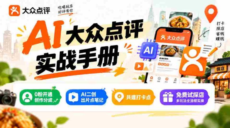 揭秘某局AI点评秘籍:零粉也能分润,AI二创轻松出片,打卡点共建,探店玩法一网打尽-有道网创