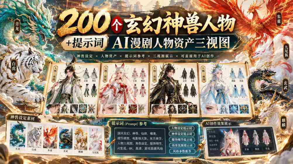 千款奇幻神兽与AI创作漫画角色资产，三维视角全面展示-有道网创
