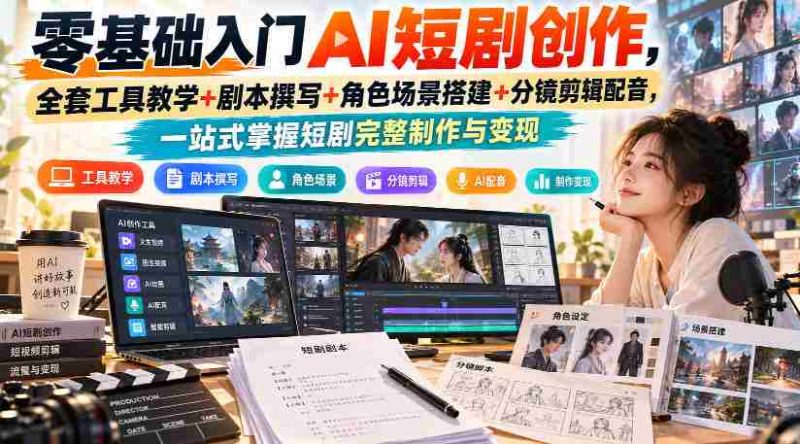 零基础入门AI短剧创作，全套工具教学+剧本撰写+角色场景搭建+分镜剪辑配音，一站式掌握短剧完整制作与变现-有道网创