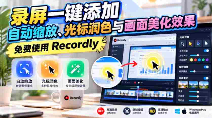 轻松录制，一触即达：Recordly助力画面自动放大、精准光标修饰与视觉优化，畅享免费体验-有道网创