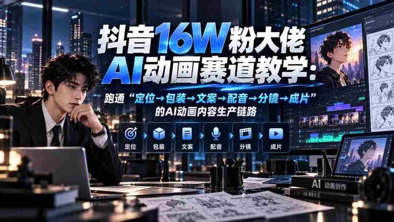 抖音16W粉大佬规则门禁AI动画赛道教学:跑通“定位→包装→文案→配音→分镜→成片”的AI动画内容生产链路-有道网创