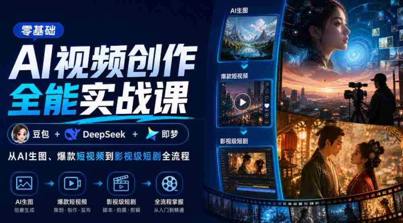 零基础AI视频创作全能实战课|豆包+DeepSeek+即梦,从AI生图、爆款短视频到影视级短剧全流程-有道网创