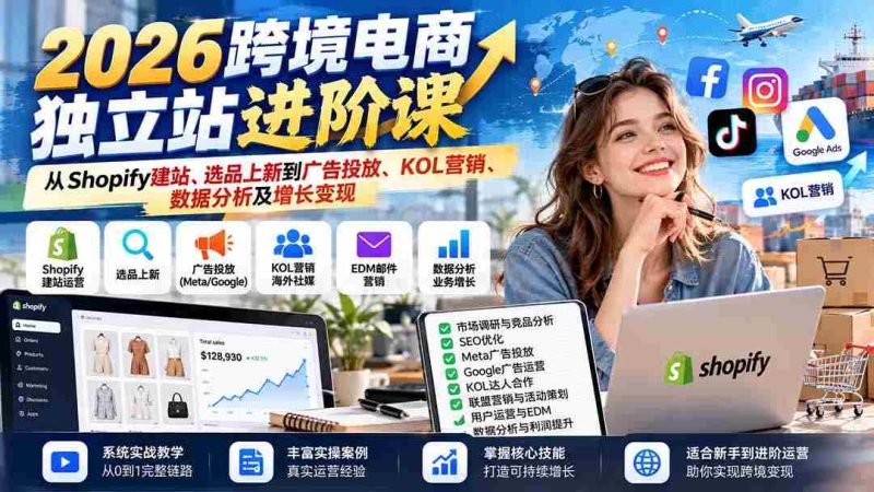 2026年跨境电商独立站提升指南:Shopify搭建、精选商品、广告营销、KOL合作、数据解析与盈利转化-有道网创