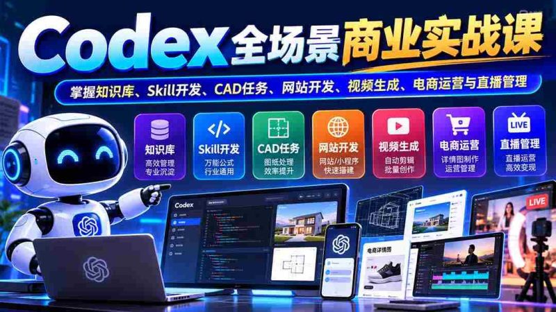 全新升级】Codex全方位商业实战教程——精通知识库构建、技能开发、CAD操作、网站制作、视频制作、电商运营及直播管控-有道网创
