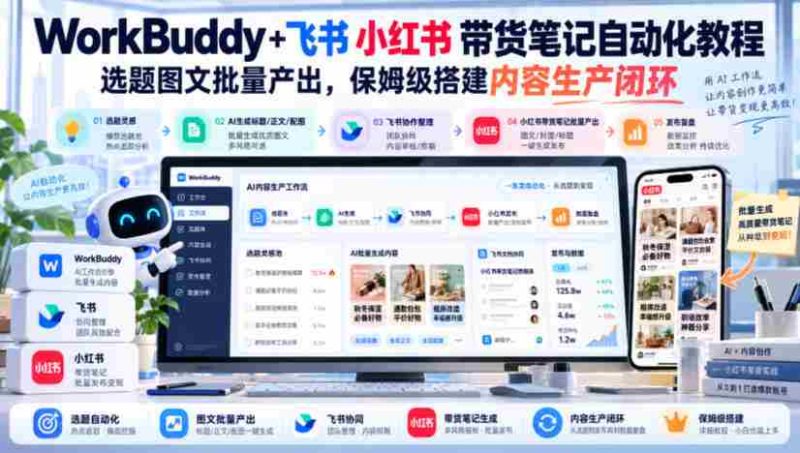 飞书小红书带货攻略:WorkBuddy+笔记自动化,批量生成精选图文,轻松打造内容生产闭环【教程文档-有道网创