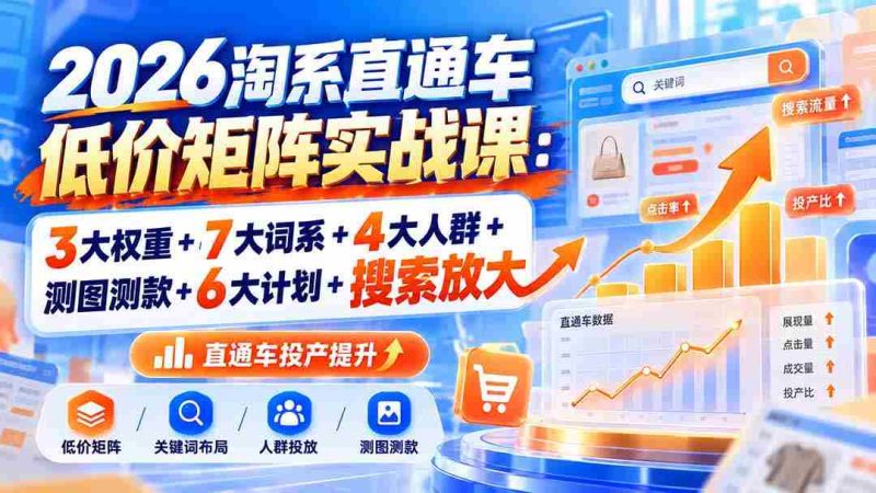 2026年淘系直通车高效策略班：揭秘三大关键权重、七大核心词系、四大精准人群、测图测款技巧、六大优化计划及搜索流量拓展-有道网创