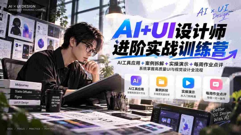 纯享版】AI与UI设计高手班第四季:深度解析AI工具,案例剖析,实战演练,作业精评,解锁UI视觉设计全技能-有道网创