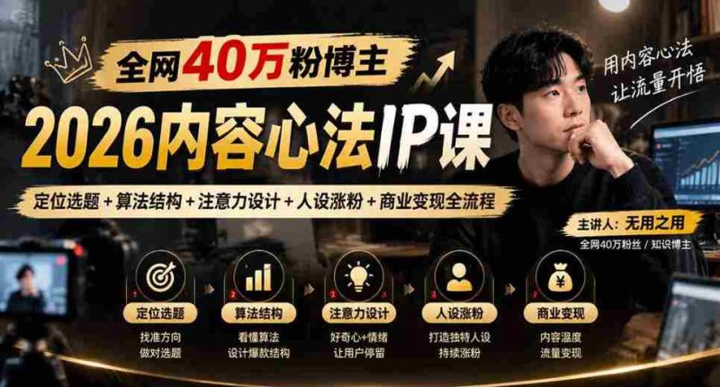 揭秘:全网40万粉丝博主亲授2026内容制胜秘诀,从选题定位到商业变现,全方位打造爆款IP-有道网创