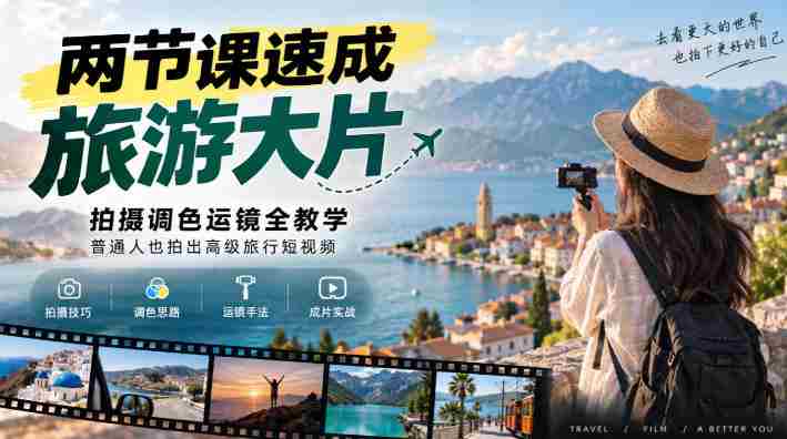 两节课速成旅游大片|拍摄调色运镜全教学,普通人也拍出高级旅行短视频-有道网创