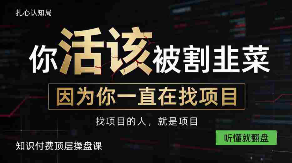 做项目不如卖项目,做知识付费自己当老板,知识付费顶层操盘课,听懂就翻盘【揭秘】