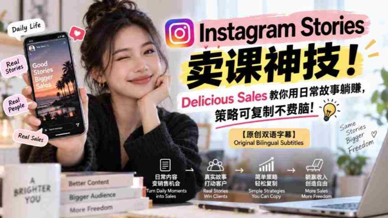 揭秘Instagram Stories课程销售秘诀!Delicious Sales传授轻松日入策略,复制即用,无需费心!【独家双语讲解-有道网创