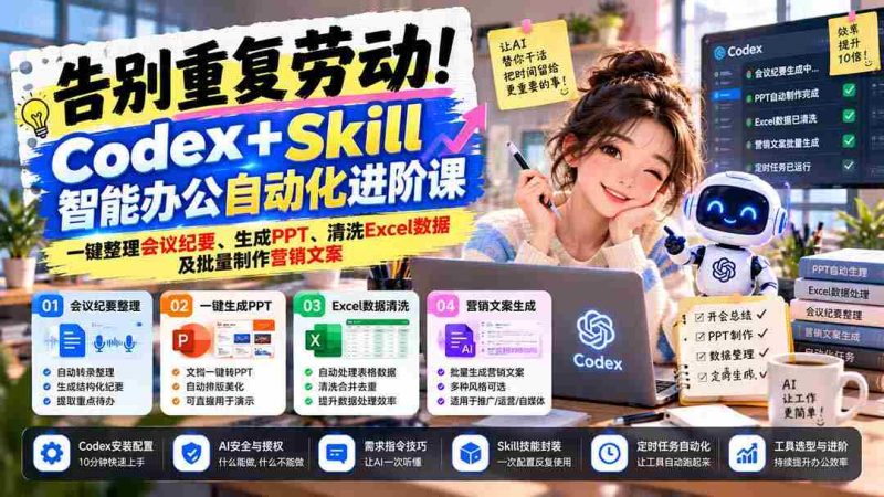 智能办公新篇章!Codex+Skill自动化课程:轻松整理会议、高效制作PPT、清洗Excel、批量生成营销文案-有道网创